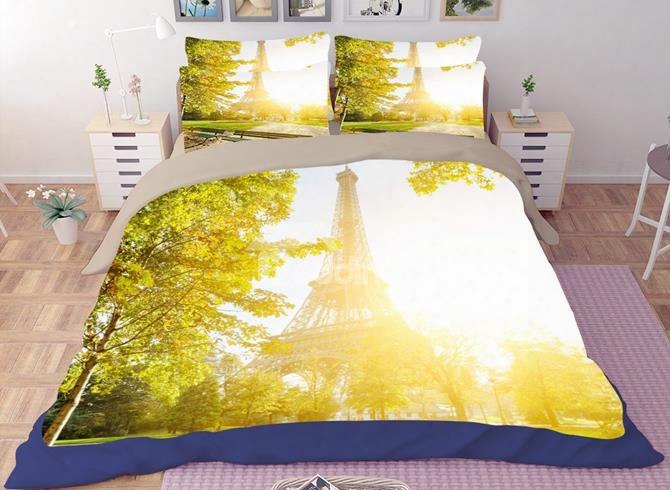 Superb Eiffel Tower In Spring Print 4-pece Polyester Duvet Cover Sets