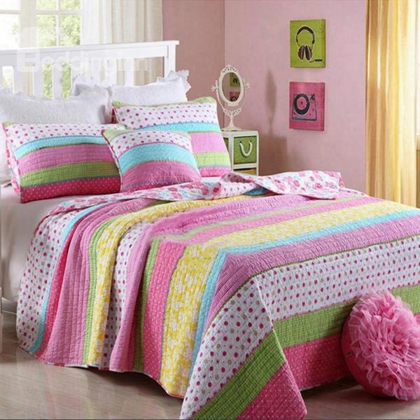 Sweet Colorful Stripes Print 3-piece Bed In A Bag