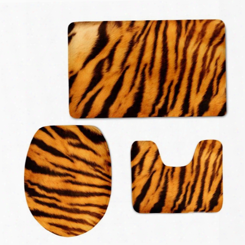 Tiger Stripes 3d Printed 3-pieces Toilet Seat Cover