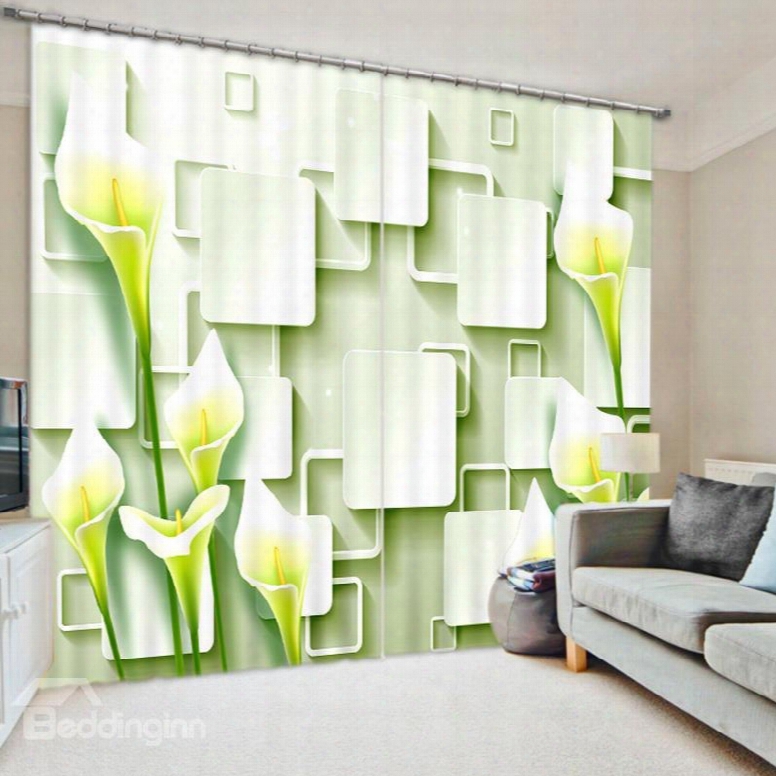 Tulip And Geometric 3d Printed Polyester Curtain