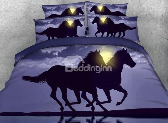 Two Running Horses 3d Printed 5-piece Comforter Sets