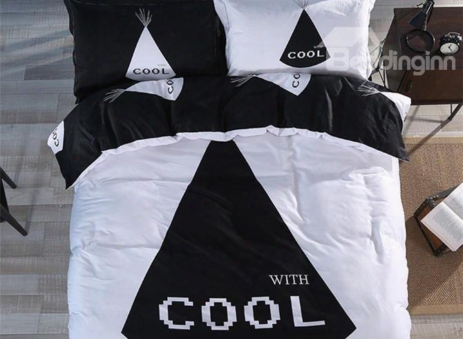 Unique Black And White Cool Print 4-piece Cotton Duvet Cover Sets