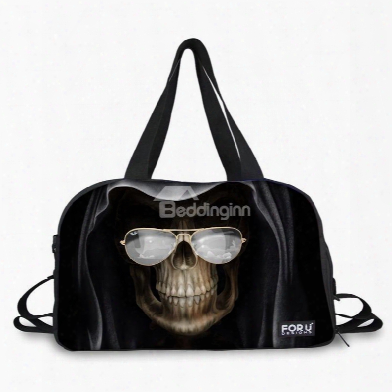 Unique Skull With Glasses Pattern 3d Painted Travel Bag