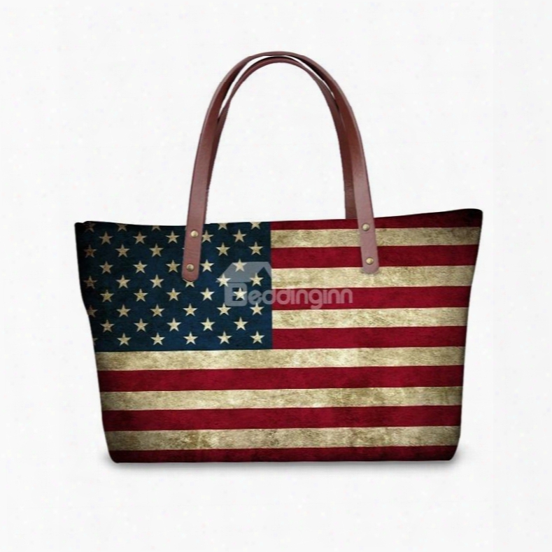 Us Flag Pattern Waterproof Sturdy 3d Printed For Women Girls Shoulder Handbags