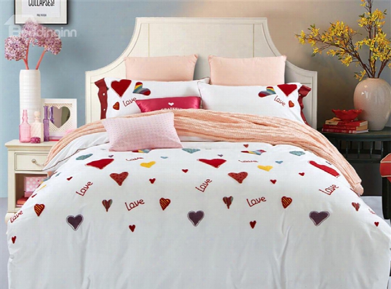 Valent Ine Style Colorful Hearts Pattern Cotton 4-piece Duvet Cover Sets