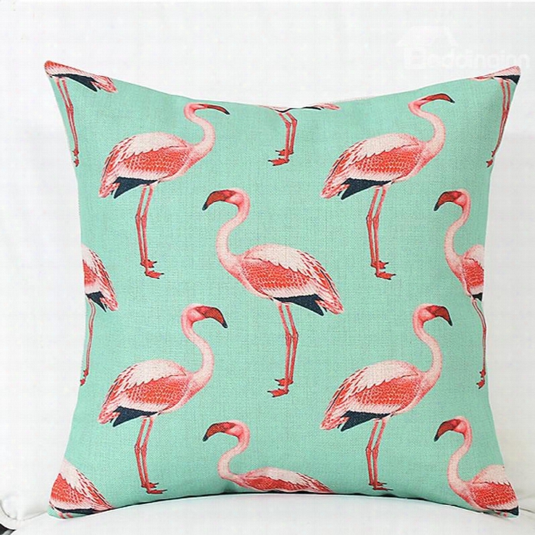 Various Lovely Flamingos Pattern Green Linen Throw Pillow