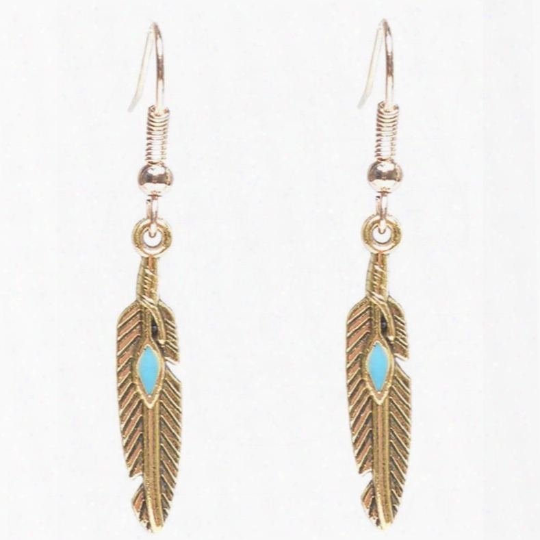 Vintage Feather Design Alloy Hanging Appendage Earring