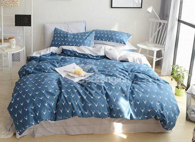 Wapiti Design Fresh Style Blue Cotton 4-piece Bedding Sets/duvet Cover