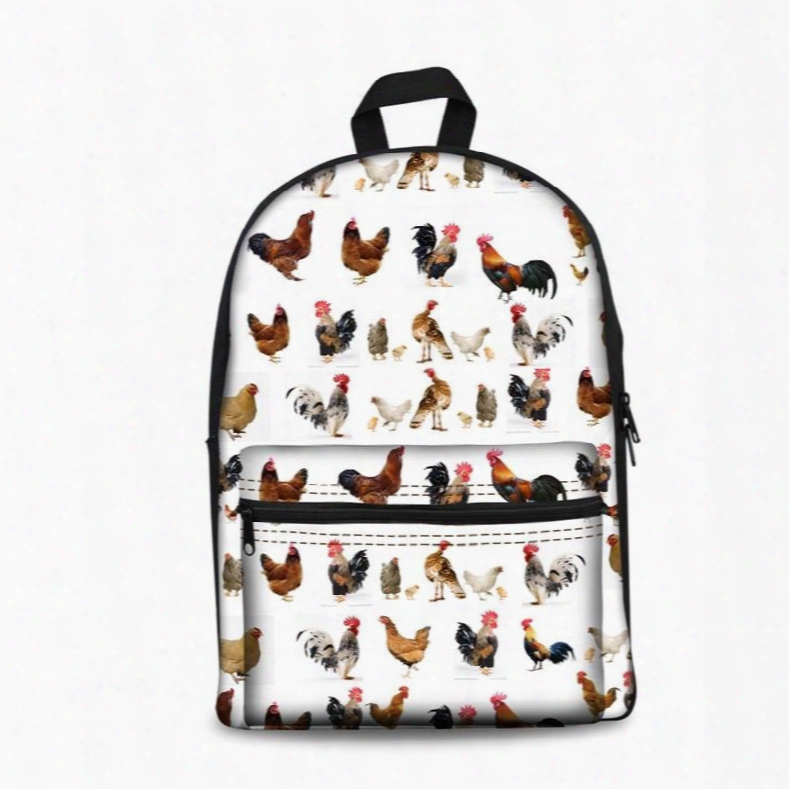 Washable Chicken 3d Pattern Lightweight School Outdoor Backpack
