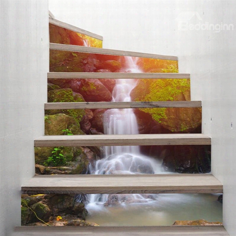 Waterfall Prints Home Decorative 6-piece 3d Pvc Waterproof Stair Mural