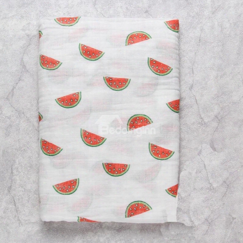 Watermelons Printed Bamboo Fiber 2-layer White Baby Swaddle Blanket