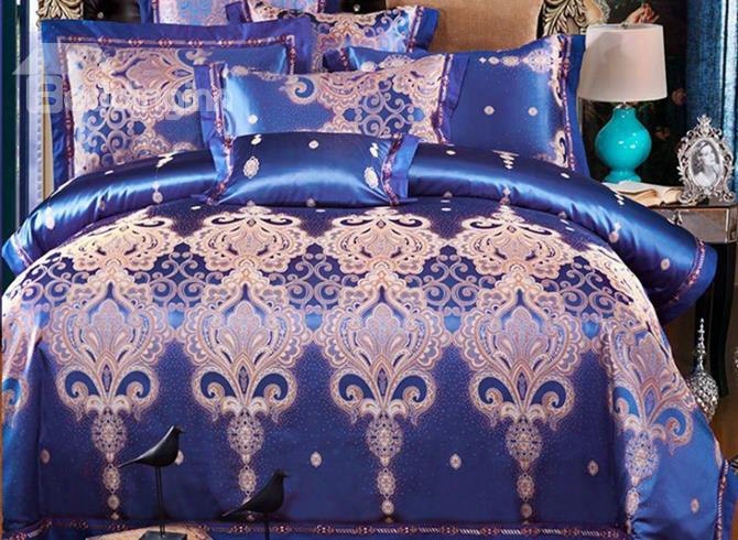 Western Style Satin Jacquard Purple 4-piece Cotton Sateen Bedding Sets/duvet Cover
