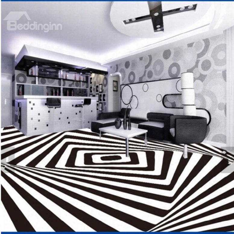 White And Black Three-dimensional Geometric Pattern Decorative Waterproof 3d Floor Murals