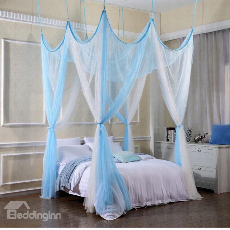 White And Blue Polyester Eight Corner Bed Canopy