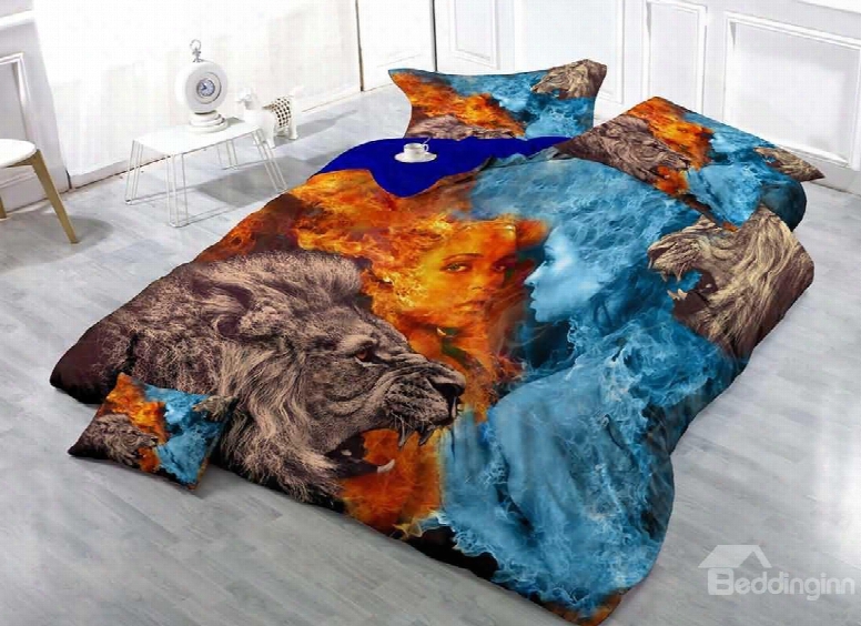 Wild Lion Cotton-wool Luxury 3d Printed 4-piece Bedding Sets/duvet Cover