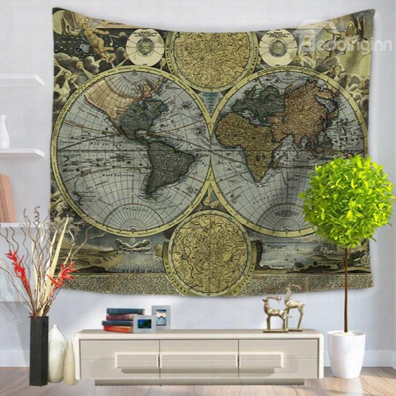 World Map Earth Prints Modern Style Grey Hanging Wall Tapestries