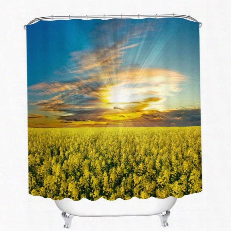 Yellow Flower Field 3d Printed Bathroom Waterproof Shower Curtain