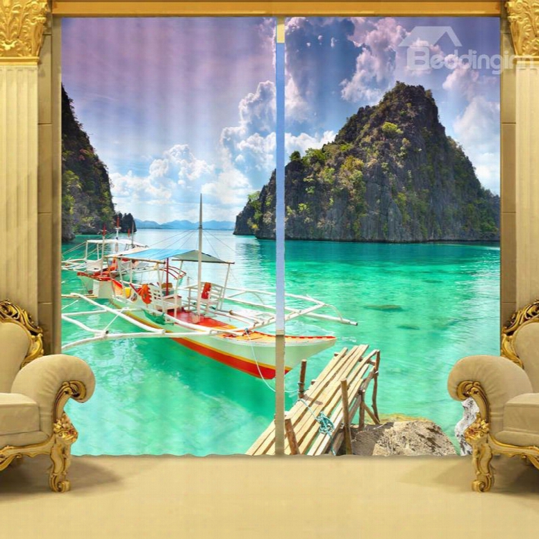3d Clean Water And Wonderful Sea Scenery Printed Custom Living Room Blackout Curtain