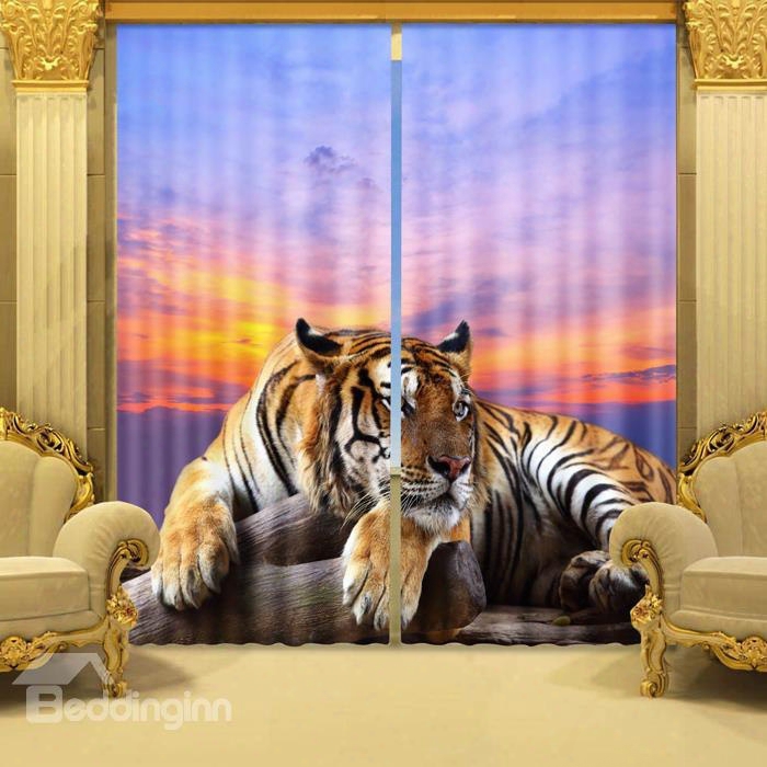 3d Ferocious Crouching Tiger Printed Animal Style Decoration Custom Living Room Curtain