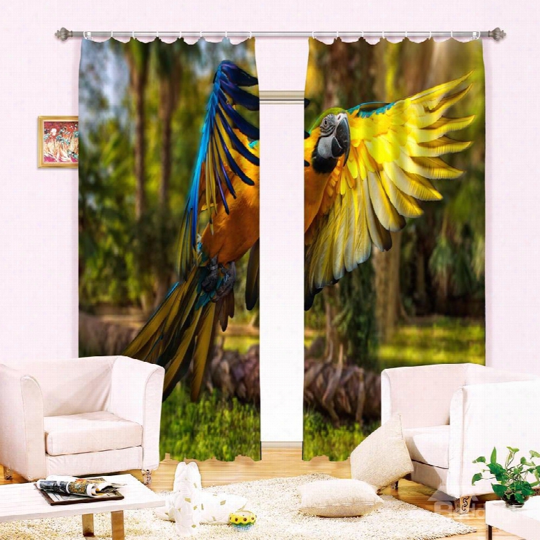 3d Vivid Flying Parrot Printed Thick Polyester Decorative And Shading Curtain