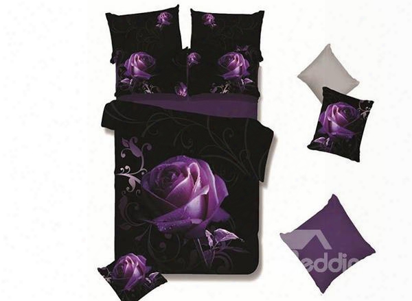 A Big Purple Rose With Grapevine Print 4-piece Polyester Duvet Cover Sets