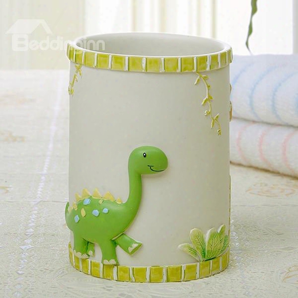 Adorable Cartoon Green Dinosaur Round Tooth Mug