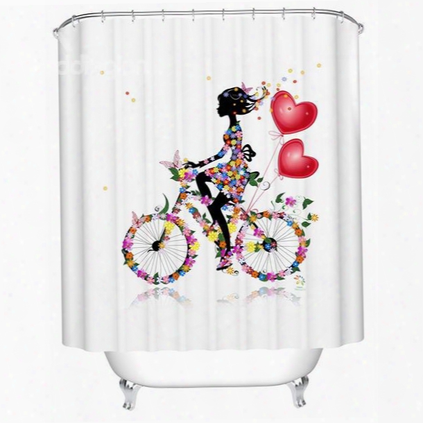 Aesthetic Bicycling Floral Girl Polyester Shower Curtain