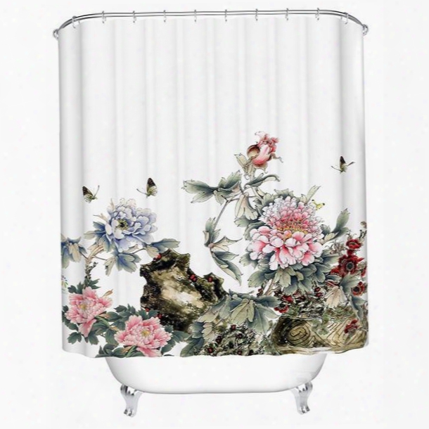Alive Fabulous Butterfly Peony Print Shower Curtain