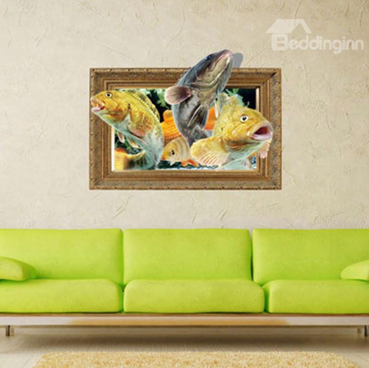 Amazing Rectangle Lovely Fishes Pattern 3d Wall Stickers