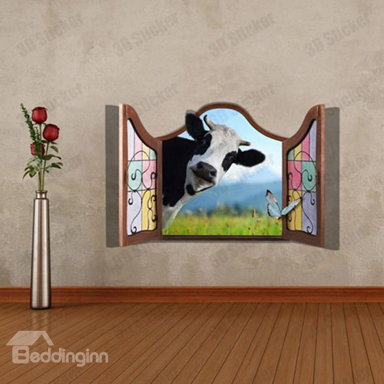 Amazing Style Window Scenery And Cute Cow Pattern 3d Wall Sticker