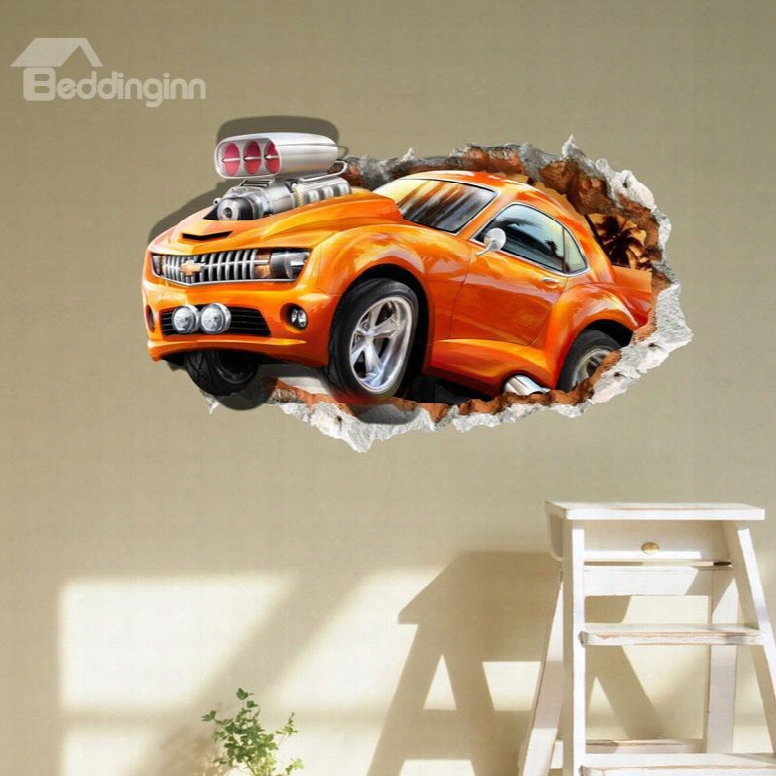 Amusing Creative Broken Racing Car Pattern 3d Wall Sticker