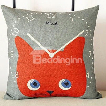 Attractive Red Cat And Clock Pattern Wonderful Throw Pillow