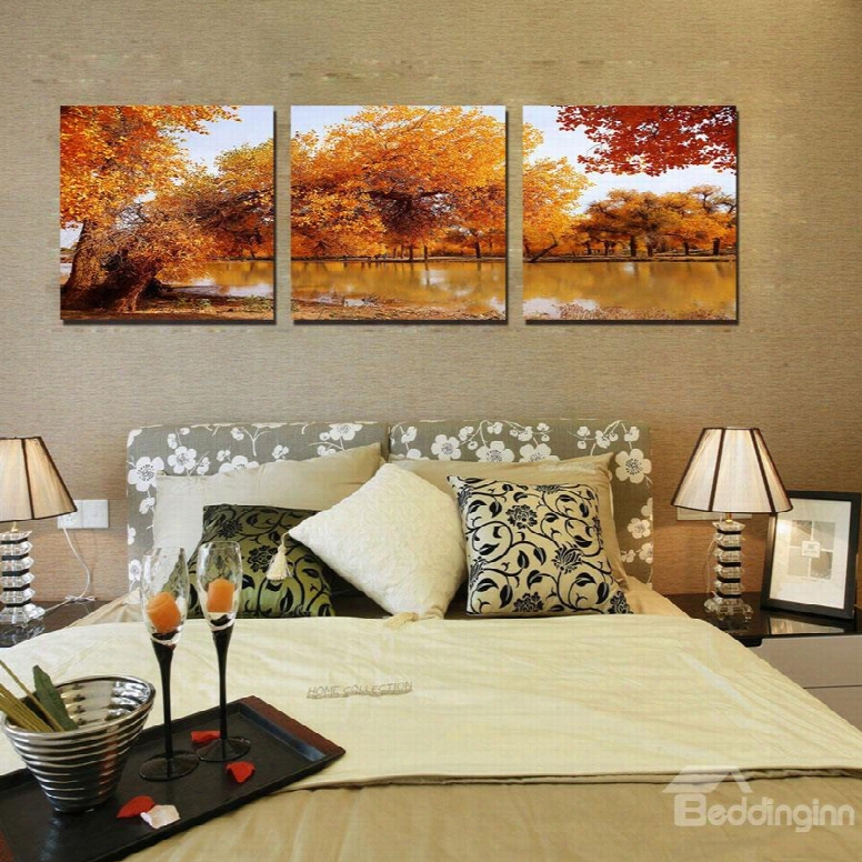 Beautiful Autumn Lake 3-pieces Of Crystal Film Art Wall Print