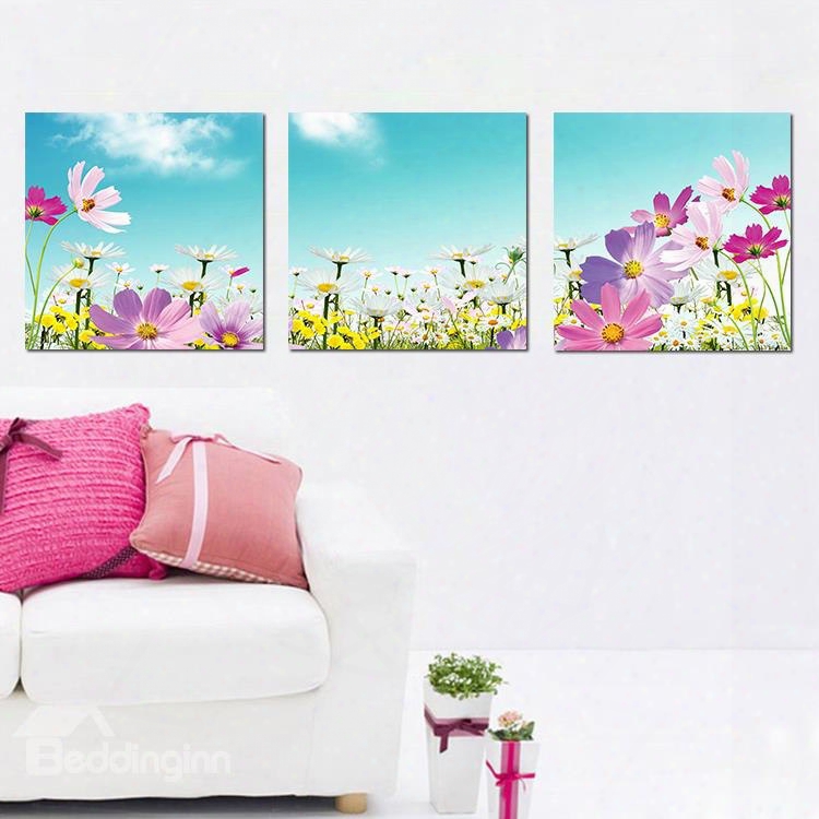 Beautiful Flowers 3-pieces Of Crystal Film Art Wall Print