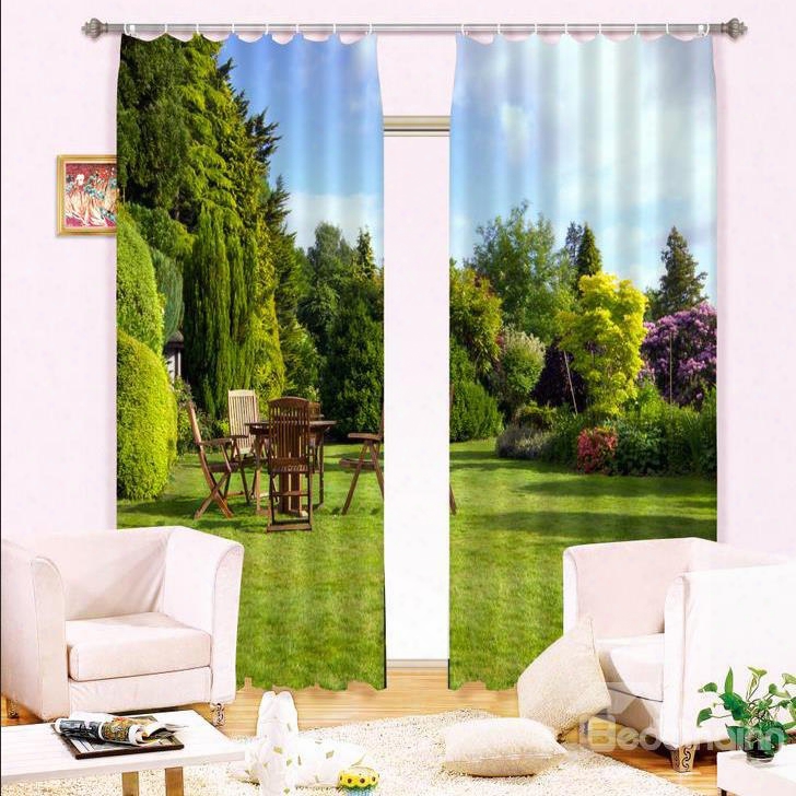 Beautiful Green Home Garden And Retro Table Sets Custom 3d Curtain For Living Room
