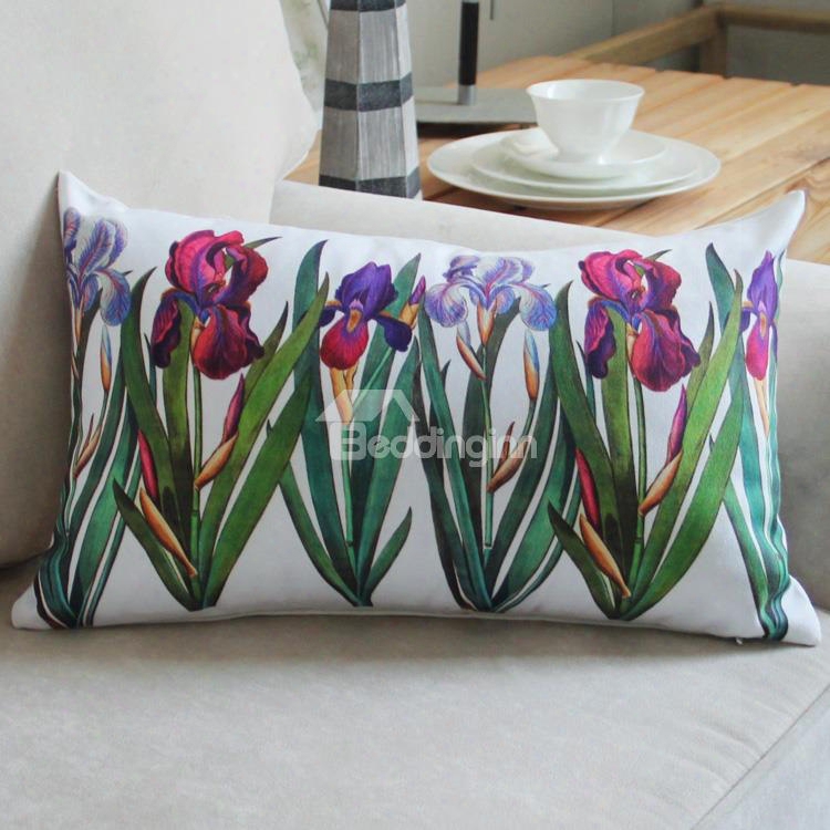 Beautiful Green Plant Purple Flowers Bed Pillow