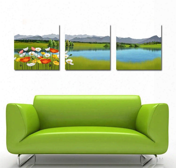 Beautiful Lake And Pretty Flowers Film Art Wall Prints