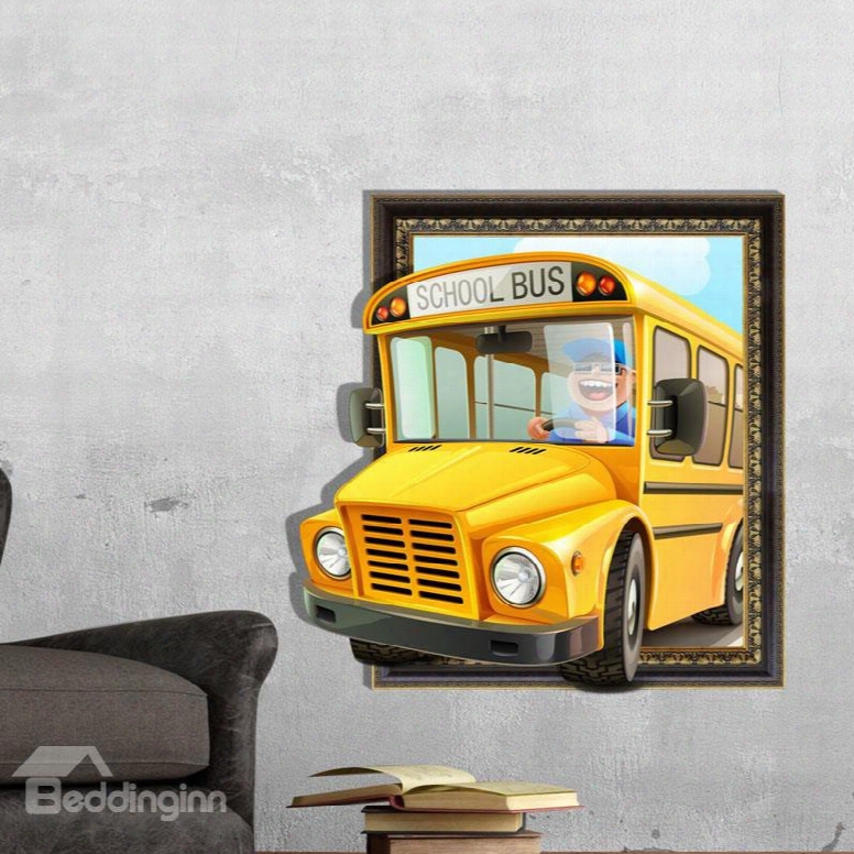 Best Quality Lovely School Bus 3d Wall Sticker