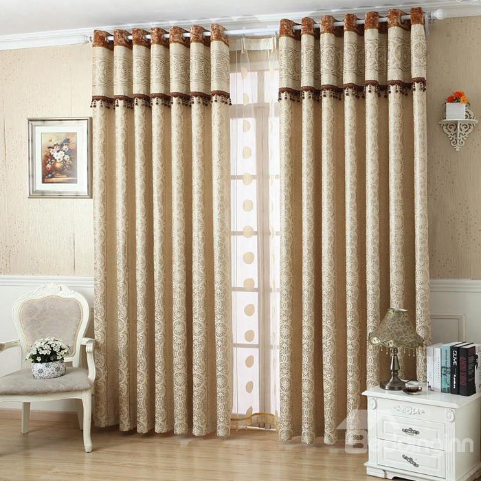 Blackout And Decorative Jacquard Contemporary Beige Bedroom And Living Room Curtain