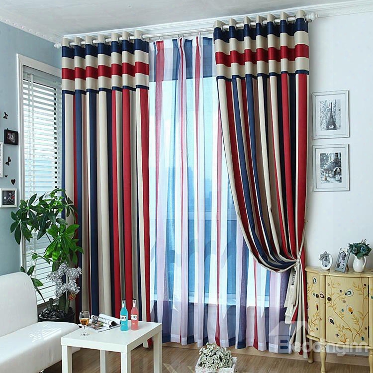 Blackout Stylish Multi Color Stripe Grommet Top Curtain