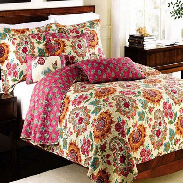 Bohemian Style Floral Print Patchwork Cotton Queen Size 3-piece Bed In A Bag
