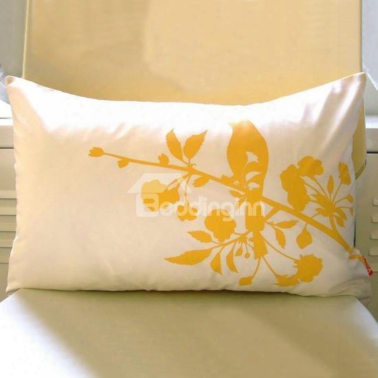 Bright Color Bird And Branches Pattern White Throw Pillow