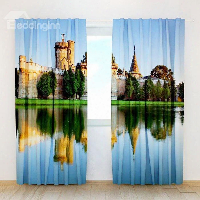 Castle Shadow In The Water Print 3d Curtain