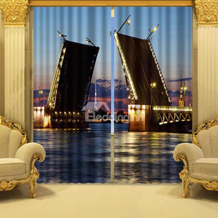 Charming Seaside City Of Night Print 3d Blackout Curtain