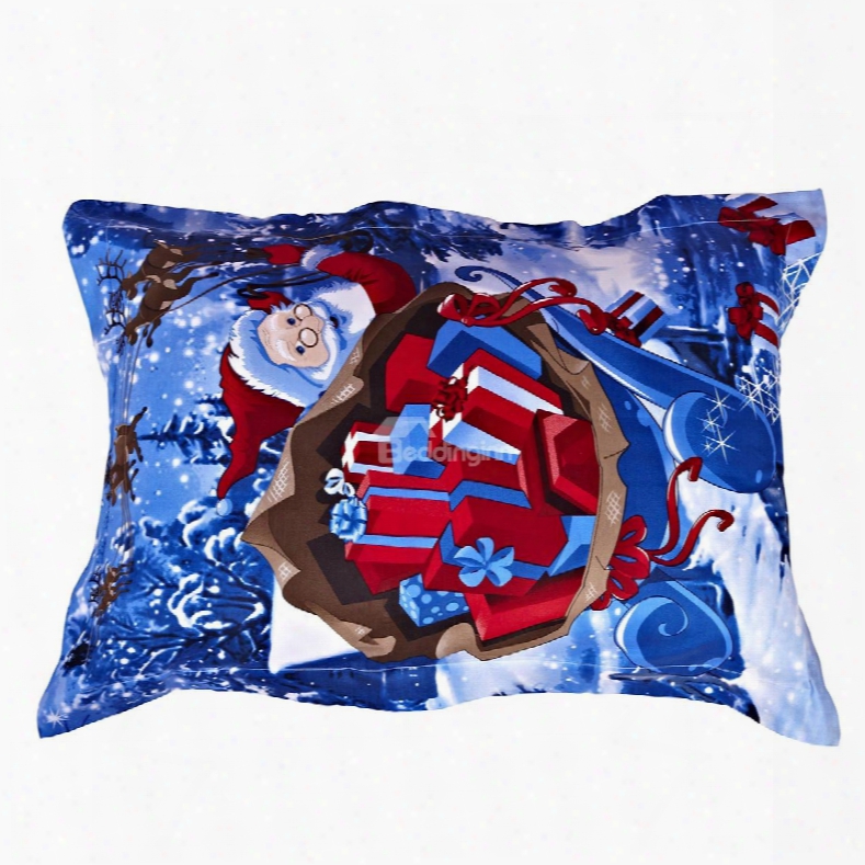 Christmas Gift Red Santa Claus Reactive Print One Pair Cotton Pillowcases