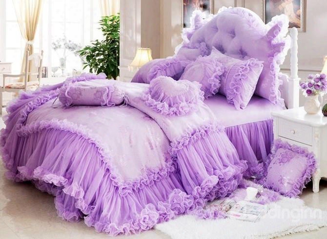 Cinderella Total Lace Trim Pure Color Cotton Bedding Sets/duvet Cover