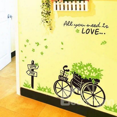 Classic Fresh Bicycle Green Grass Wall Stickers
