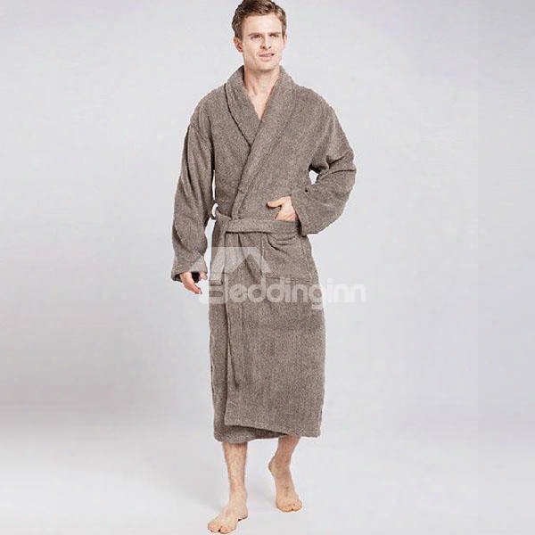 Classic Solid Color Full Cotton High Quality Male Bathrobe