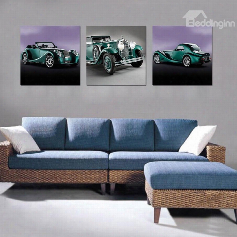 Classic Vintage Car 3-pieces Of Crystal Film Art Wall Print