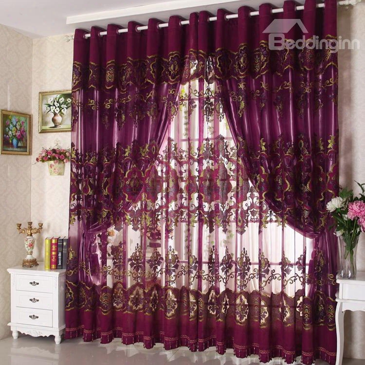 Classical Luxury Purple Blackout Grommet Top Curtain